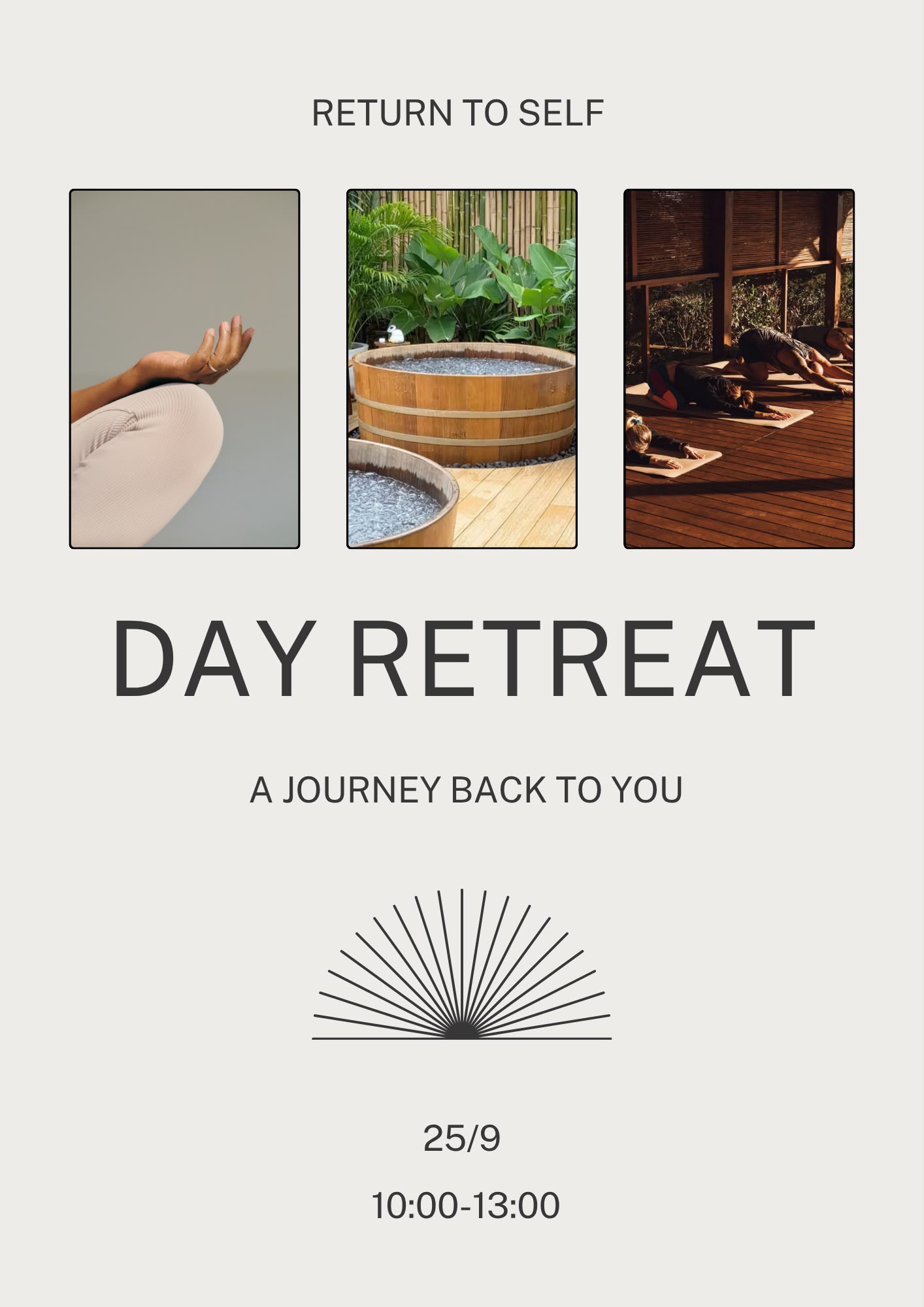 Return to Self day retreat poster — meditation, cold plunge and mat practice
